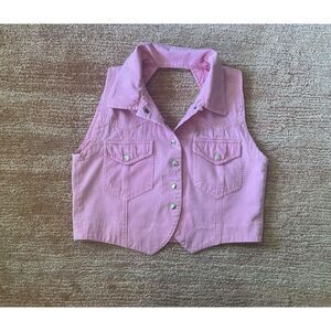No Excuses pink denim vest western style sleeveless snap front 100% cotton S